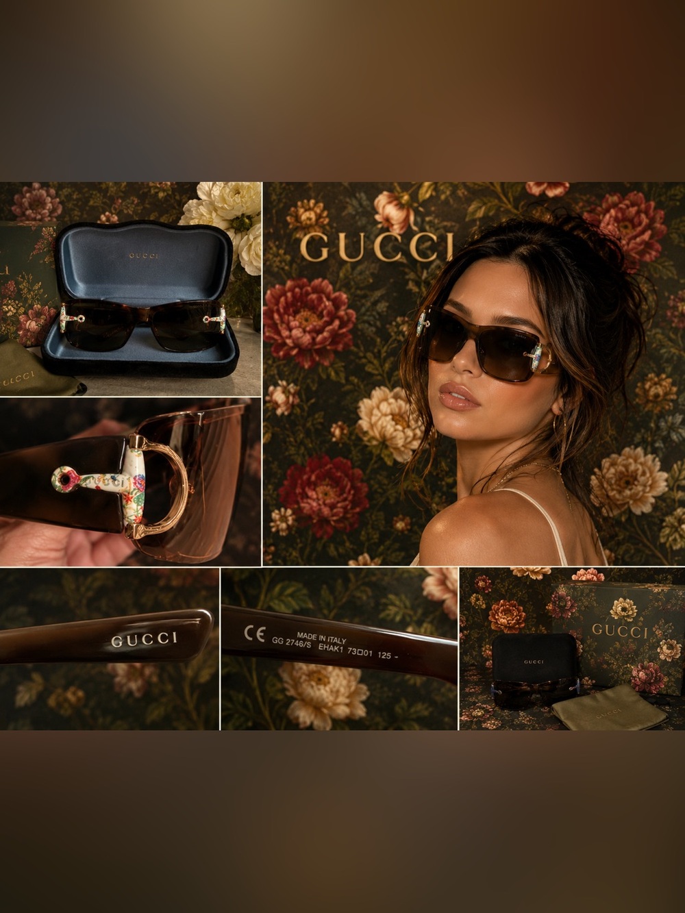 Gucci Women's Brown Gradient Logo Square Sunglasses Vintage Gucci GG 2746/S